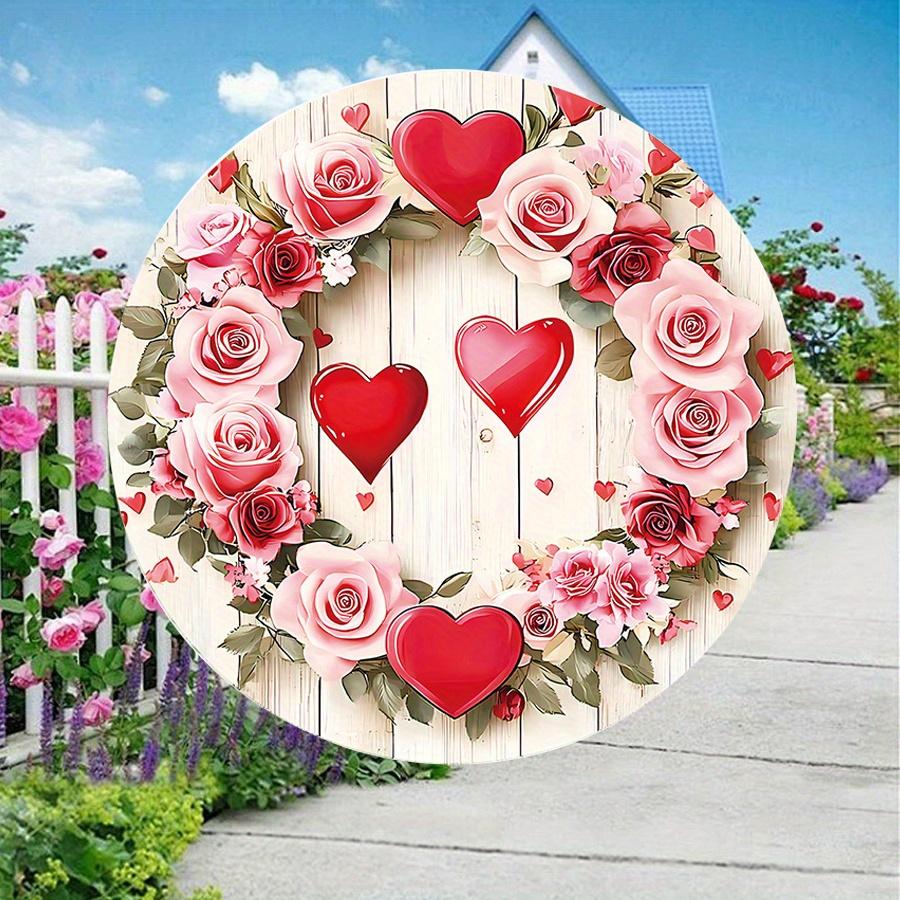 2D Flat 20cm Happy Valentine's Day love rose Wooden Wall Hanging Decor - car balloon Universal Holiday Wooden Pendant, Home Decoration, Welcome Sign