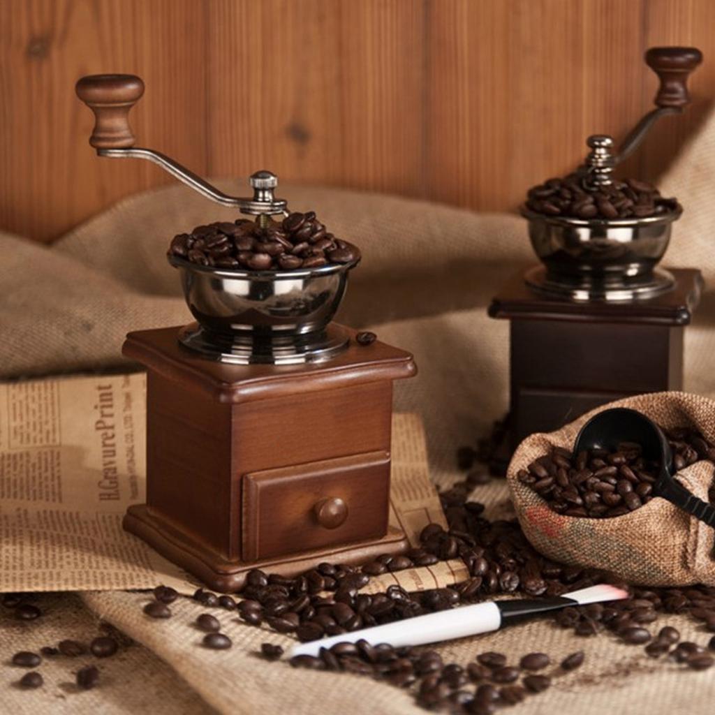Hand Coffee Mill Grinder Retro Beech Classic Style Wood Base Rust Proof Stainless Steel Core Manual Coffee Mill
