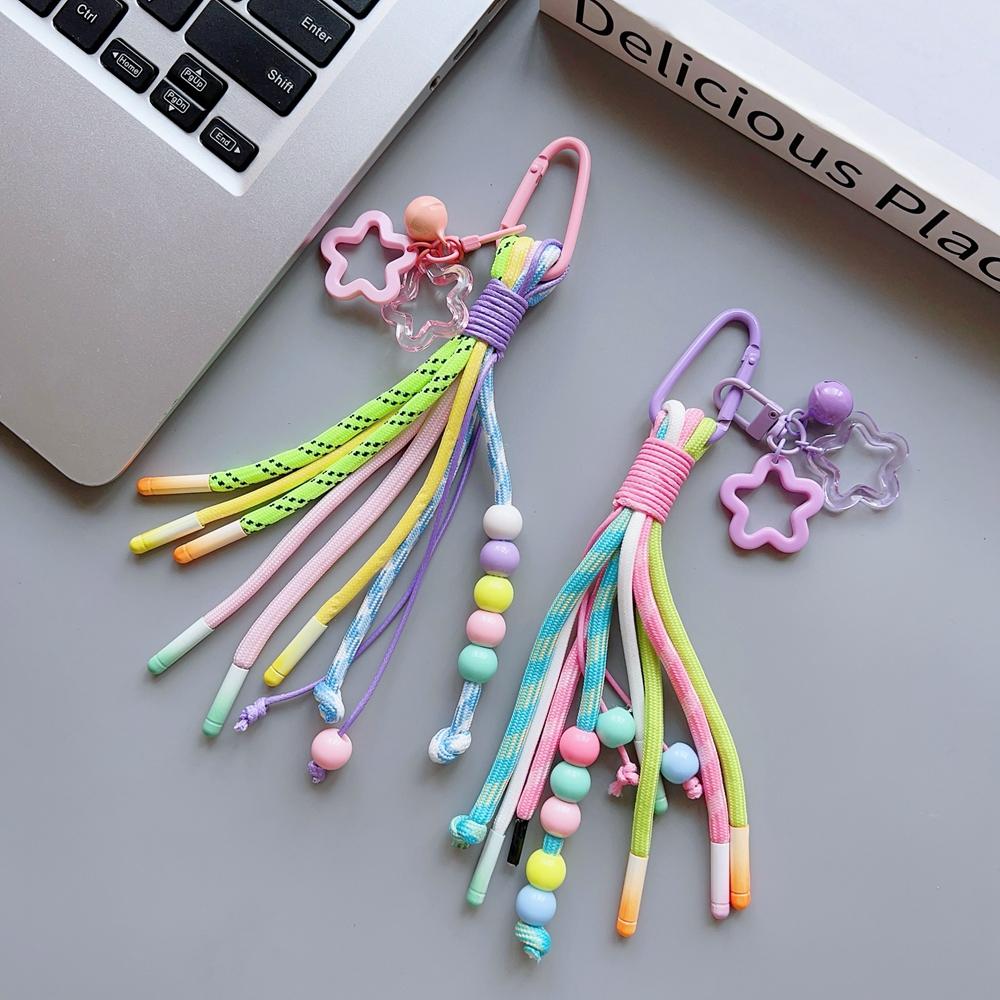 Nueva Correa de Cordón Trenzado Universal para Teléfono Móvil Cadena Colgante de Estrella Linda Anillo de Cadena Cordón con Parche Correa de Muñeca Teléfono Móvil Desmontable
