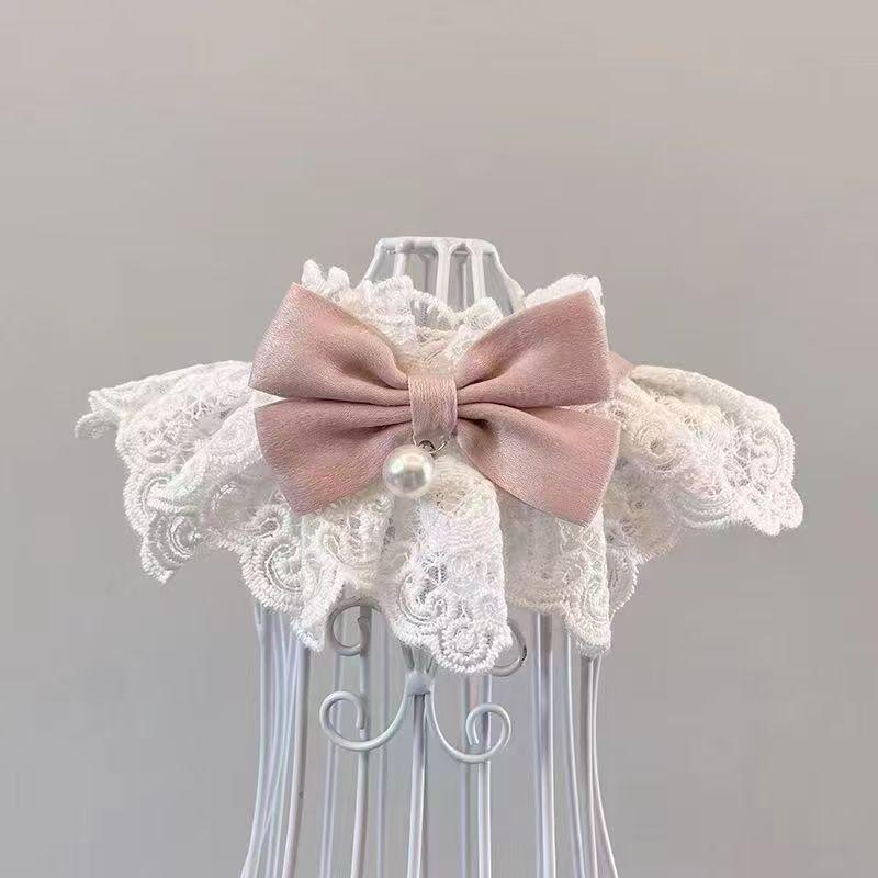 Cat Neck Warmer & Bib Collar with Lace Edge and Bow Tie - Cute Drool Bib for Cats and Dogs