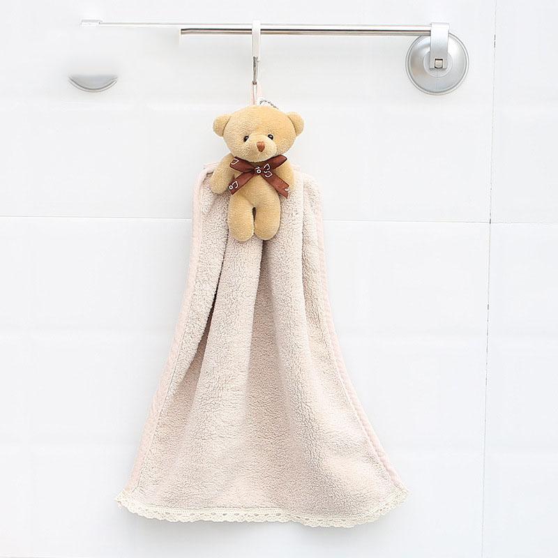 Cute Bear Quick-Dry Hand Towel Coral Fleece Holdable Kitchen Toilet Towel Absorbent Wipe Plush Hand Towel Bathroom Hanging Towel