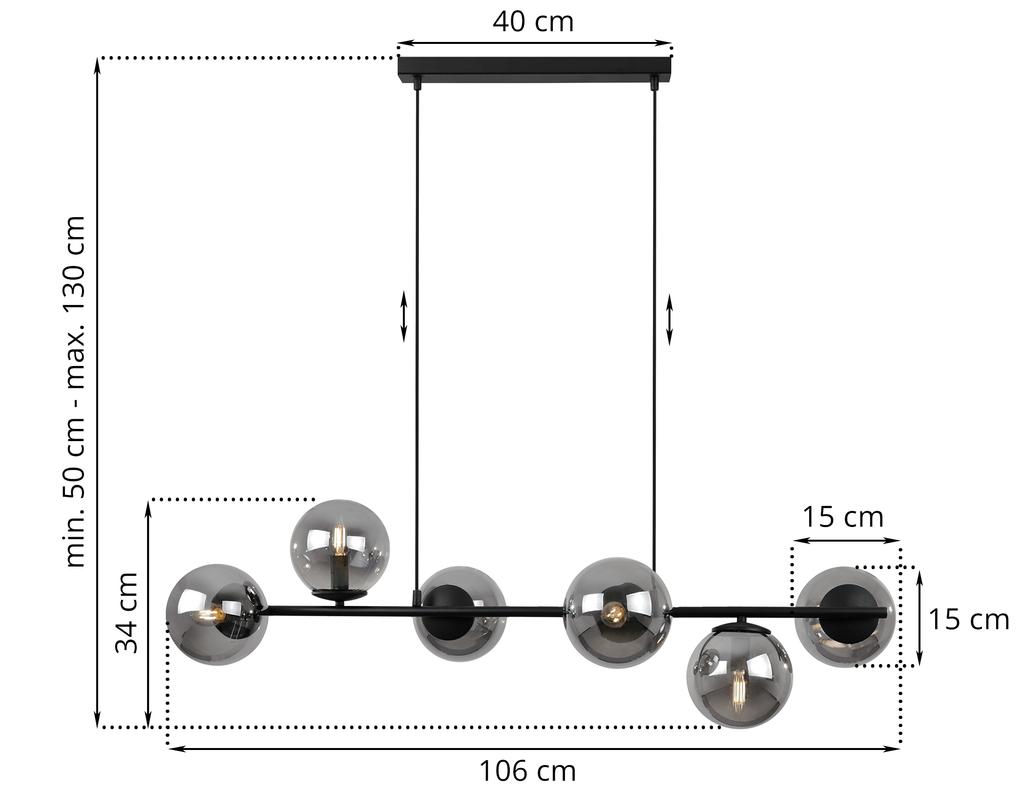 Siena Black Hanging Lamp 6-Flat Graphite Lampshade E14