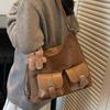 Large capacity bag women's autumn 2025 new locomotive multi-pocket single shoulder crossbody tote bag double shoulder rear backpack