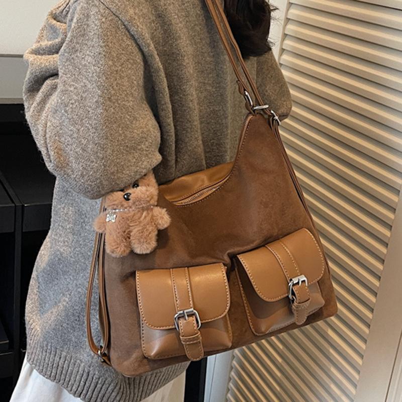 Large capacity bag women's autumn 2025 new locomotive multi-pocket single shoulder crossbody tote bag double shoulder rear backpack