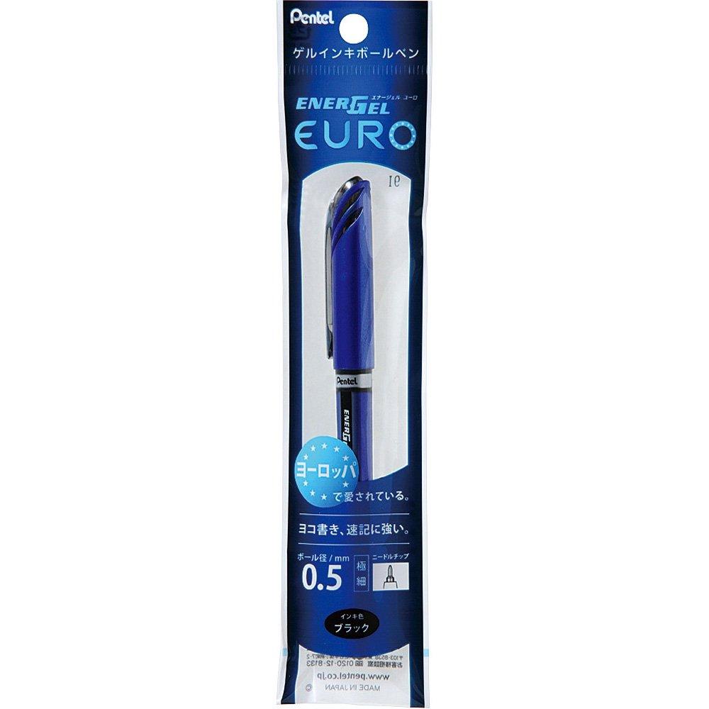 Pentel Gel Ink EnerGel Euro Ballpoint Blue 5 Pens Pen, 0.5mm, Barrel, XBLN25-A, Black,