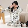 "Cute Dog Dachshund" ins cartoon spring and autumn striped pajamas women's cardigan long-sleeved loungewear autumn and winter suit