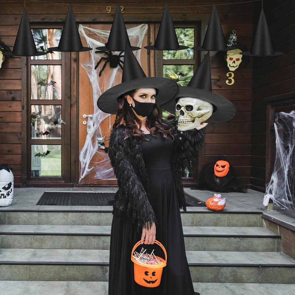 Halloween Witch Hat Black Witch Hat Costume Accessories for Indoor and Outdoor Halloween Decoration, Suitable for Home Courtyard Porch Ceilings