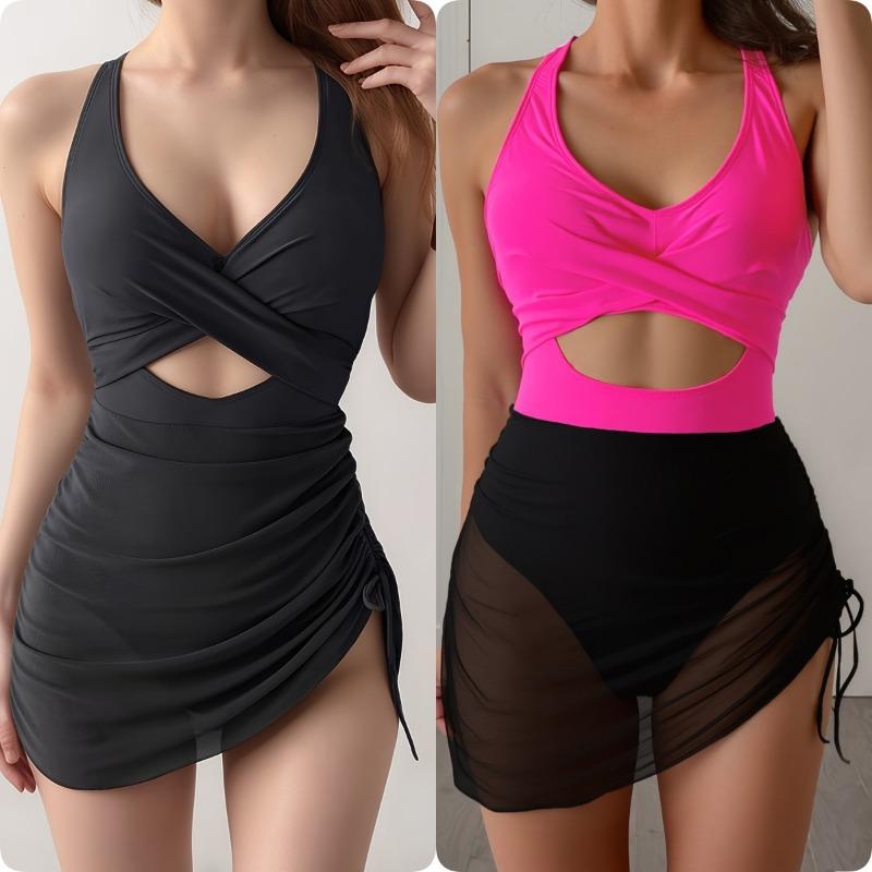 New Back Cross Strap Slim Irregular Skirt One-piece Swimsuit TK301