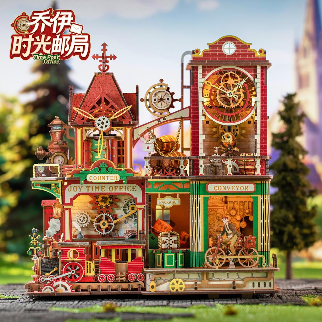 Jiate DIY Joy Time Post Office Mechanical Assembly Model Large Handmade Building Cabin Educational Toy Gift