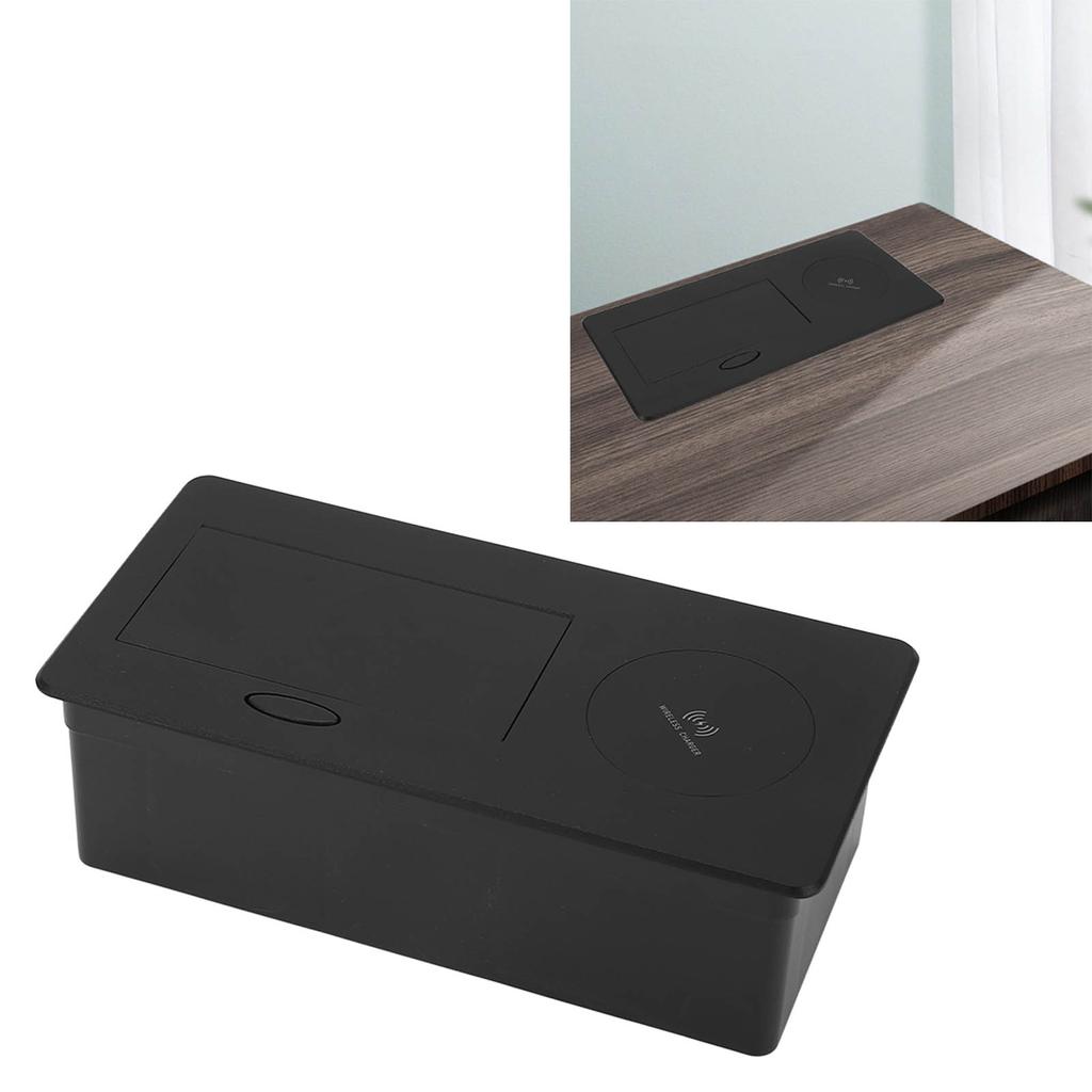 Black Embedded Desktop Socket with Wireless Charger Wiring Free 2 Pin Socket Outlet AC250V