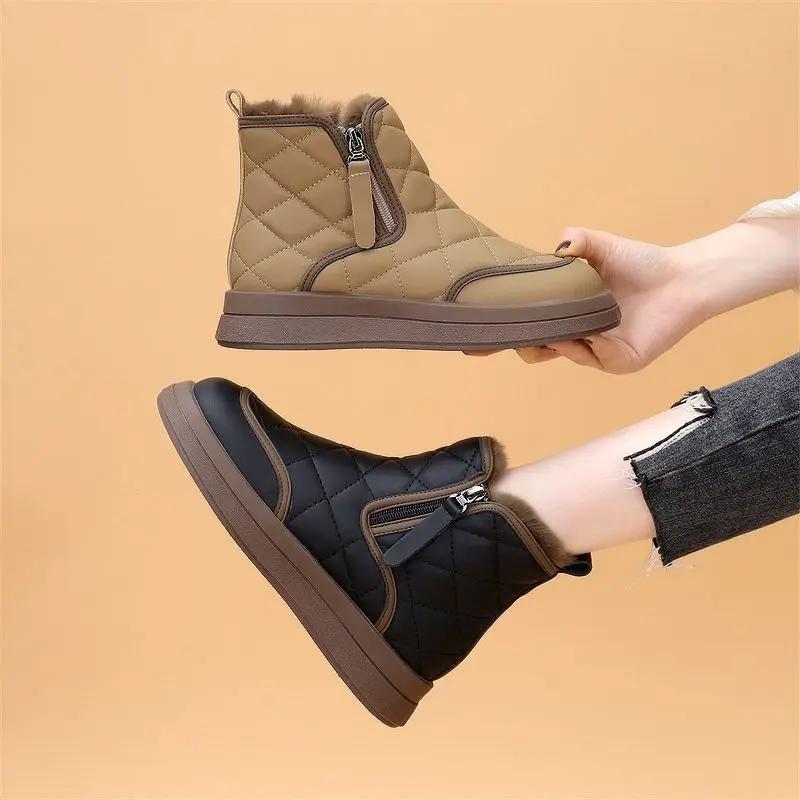 Plus Warm Padded Women's Snow Boots Elegant With Low Heels No Slipery Plush on Slip Hot Large Size Boot Pu 39 Goth Ladies Shoes