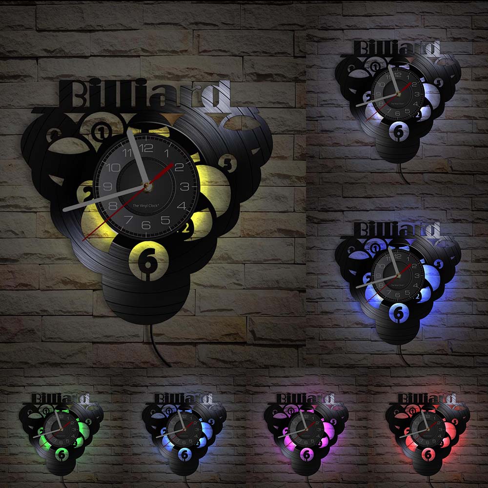 Billiards Ball Pool Vinyl Clock Record Clock Sport Vintage Home Decor Billiards Room Wall Clock Snooker Wall Art Clock Gift