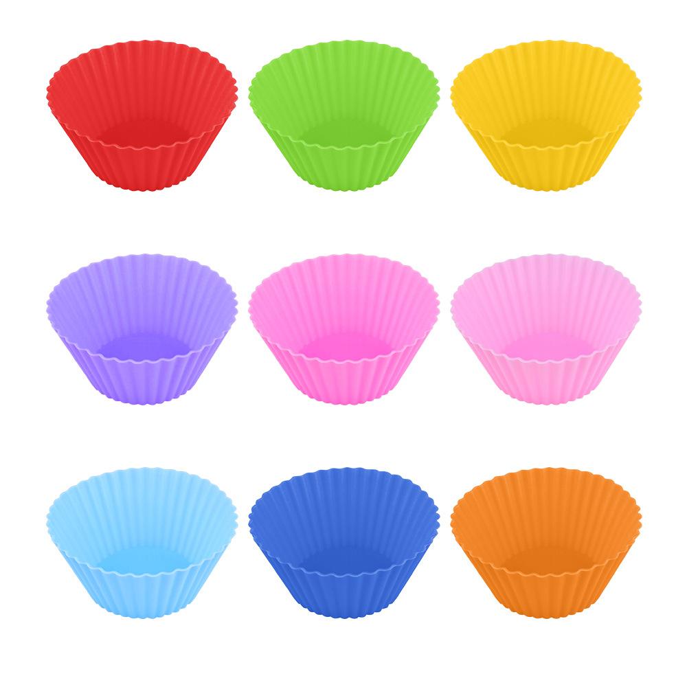 Round 7cm Silicone Muffin Cups, Non-stick Reusable Cupcake Liners For Home Dessert Baking & Party Pastry Making 9 Pack