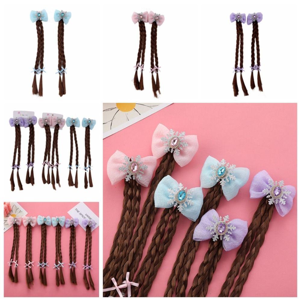 2pcs Synthetic Cartoon Bow Ponytail Snowflake Kids Ponytail Princess Girls Braids Wig Party