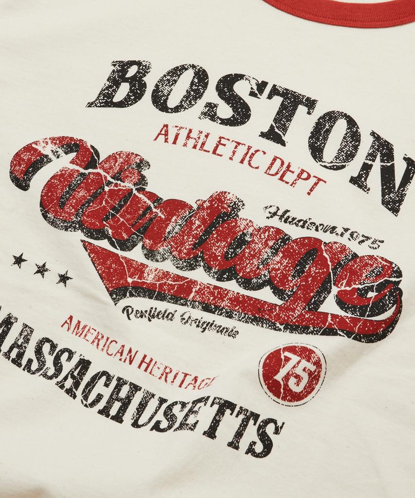 PENFIELD Boston Lettering Vintage Graphic Ringer Short Sleeve T-Shirt Ivory_Fs2Kt71U