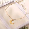 Stainless Steel Moon Pendant Necklace Ayatul Kursi Crescent Clavicle Chain Arabic Religious Islamic Choker Jewelry Gift