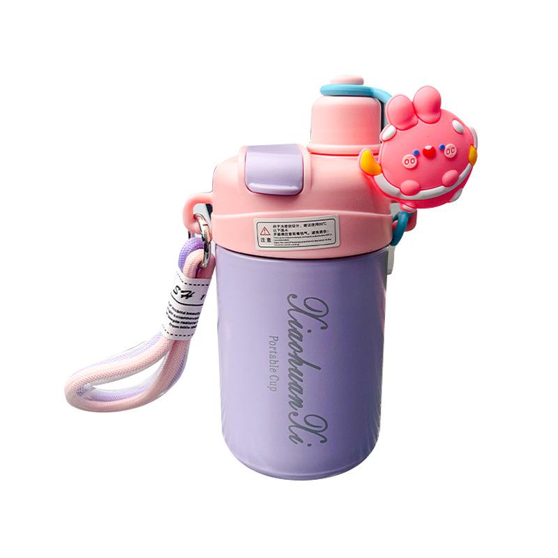 Cartoon Charming Stainless Steel Insulation Water Bottle Outdoor Use Double Drink Thermos Cup Lightweight To Carry Children Vacuum Straw Thermal Cup
