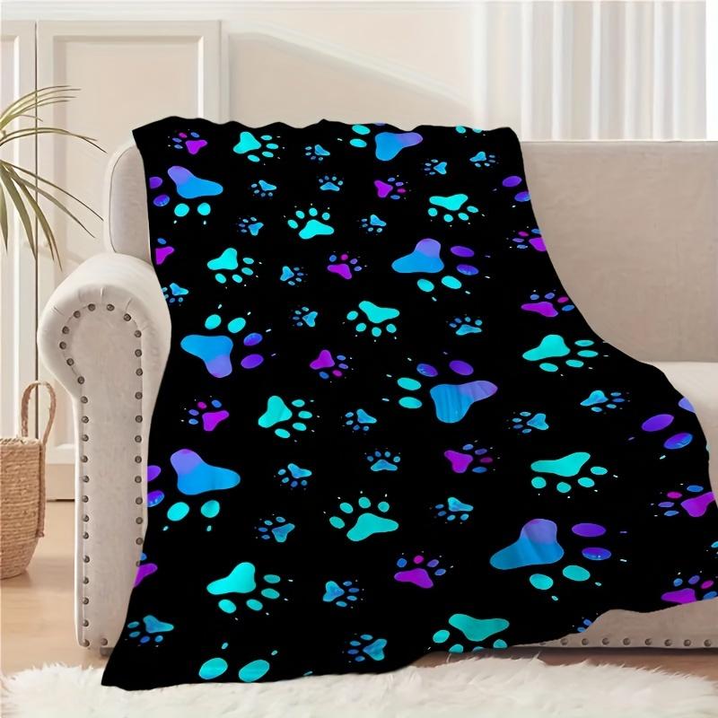 Soft & Warm Flannel Dog Paw Print Throw Blanket - Cozy, Colorful, Durable for Couch Camping & Travel - Ideal Gift for Pet Lovers