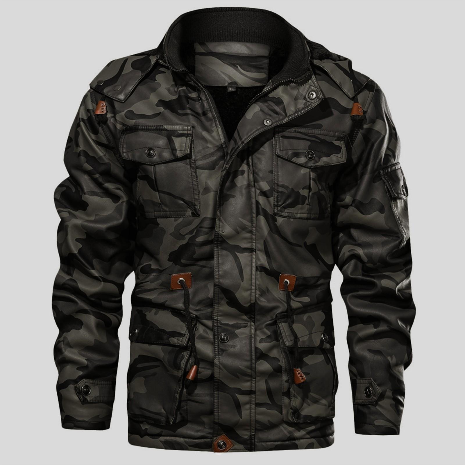 

Мужская зимняя винтажная толстовка с капюшоном на молнии, куртка из искусственной кожи с камуфляжным принтом M