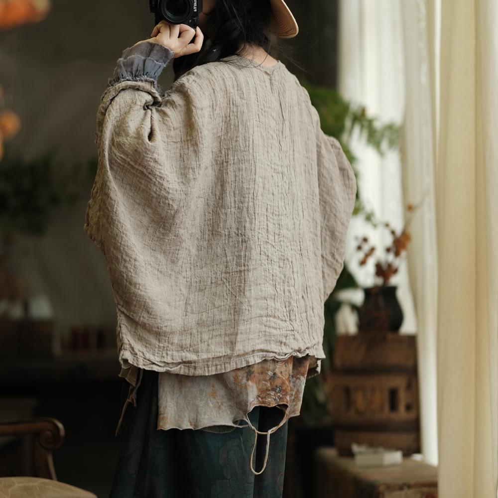 Johnature Vintage Women Patchwork T-Shirts O-Neck Long Sleeve Autumn Loose Chinese Style Female T-Shirts