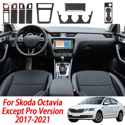 Carbon Fiber Interior Accessories For Skoda Octavia(Except Pro) 2017- Central Control Gear Shift Door Handle Panel Sticker