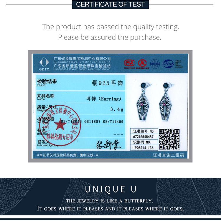 BAMOER 925 Sterling Silver Exquisite Original Hexagonal Shape Cross Embossed Earrings for Women Fine Jewelry