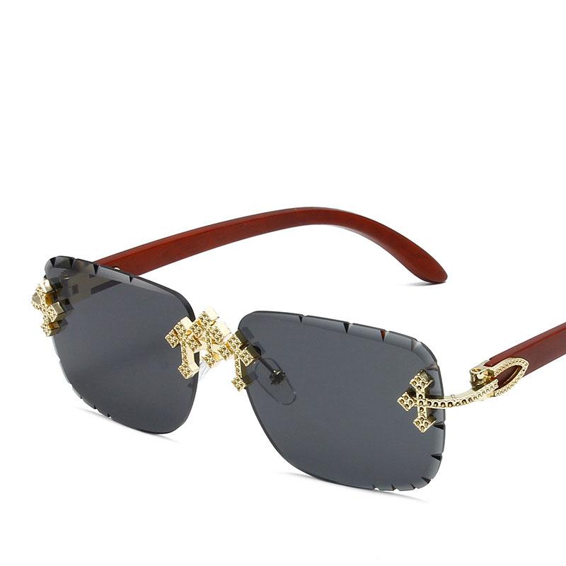 

Vintage Rimless Square Cutting Lens Design Sunglasses Women For Men Luxurious Brand Style Designer Popular Punk Stylish Diamond Cross Shades