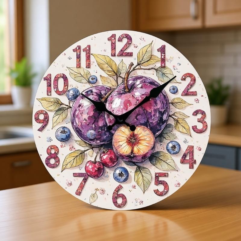 Modern Fruit Quiet Wall Clock with Noiseless Movement for Quiet Space Easy Installation Large Digits Fashion Look