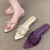 Female Pointed Toe Ladies Low Heel Pumps Shoes Slip On Footwear Shallow Fashion Butterfly-Knot Women Thin Heel Shoes Slides