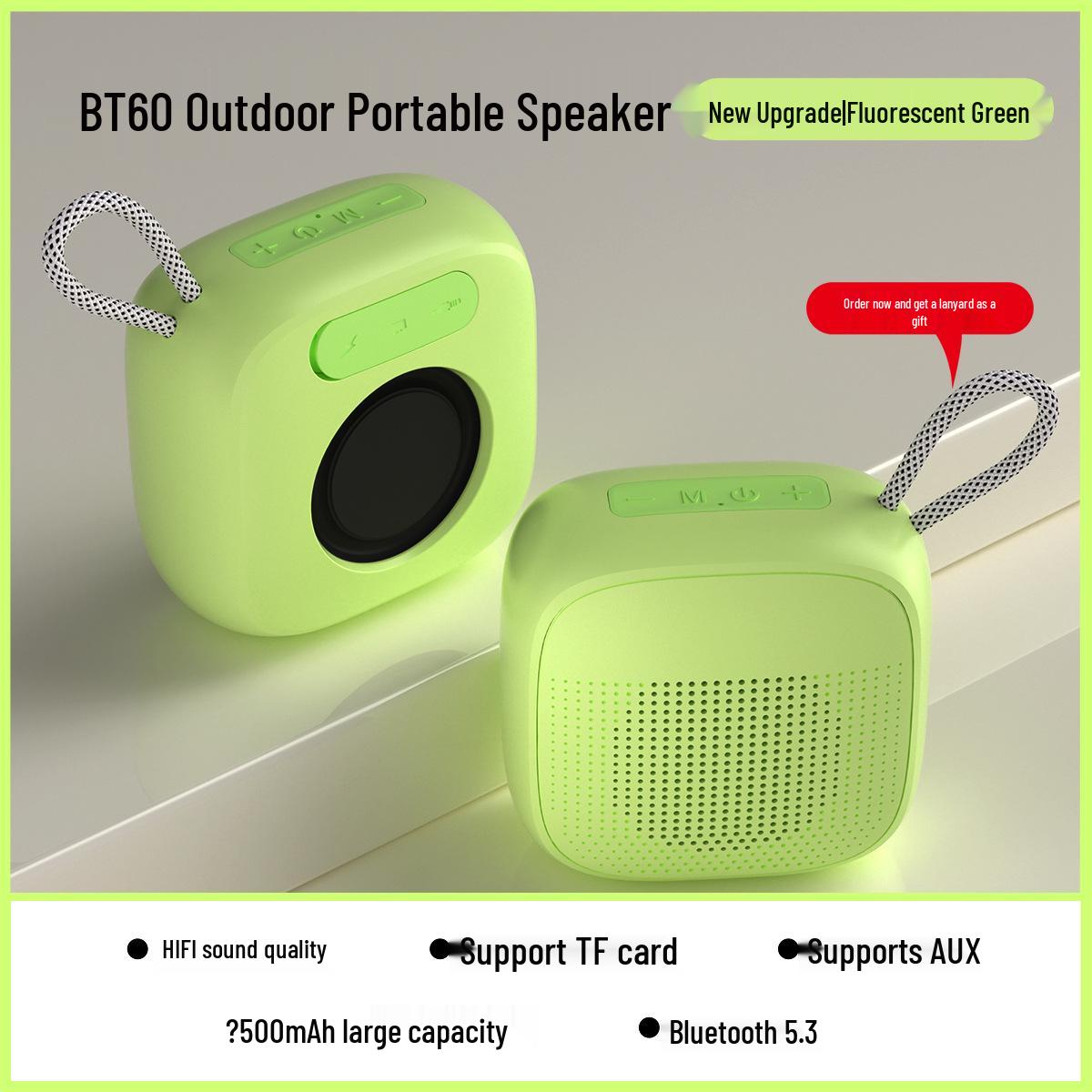 

BT60 Bluetooth Speaker: Portable Outdoor Macaron Multi-Color, Voice Broadcast, Long Battery Life, High Volume. BT60 зелёный