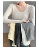 Women's H256 Slim Fit Round Neck Long Sleeve T-Shirt - Versatile Solid Color Base Layer for Spring and Autumn.