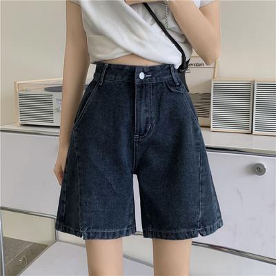 Summer Women High Waist Blue Wide Leg Denim Shorts Casual Female Solid Streetwear Stright Jeans Bermuda Shorts