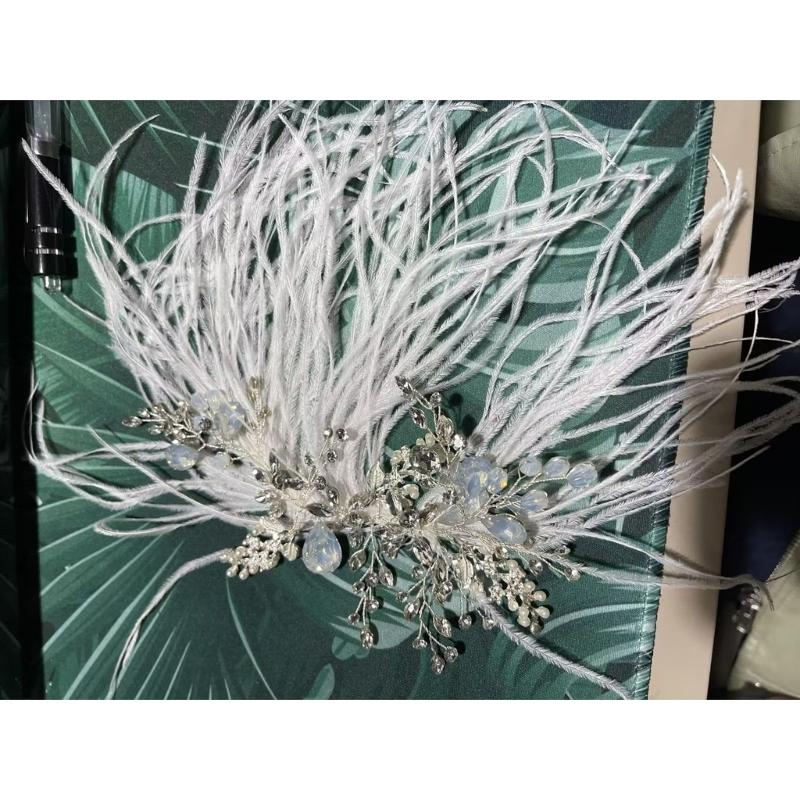 White Feather Tiaras Crystal Hair Clip for Bridal Stylish Wedding Headpiece Accessories Engagement Party Hair Accessory