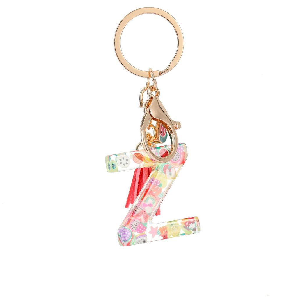 Summer Fruit Resin Keychain 26 Letters Fresh Cute Pendant Classic Retro Practical Durable Backpack Hanging Ornament Fashion Bag Accessory