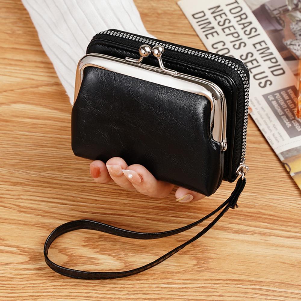 New PU Leather Women Short Wallet with Strap Hasp Design Coin Purse Large Capacity Slim Small Wallet Women Girls
