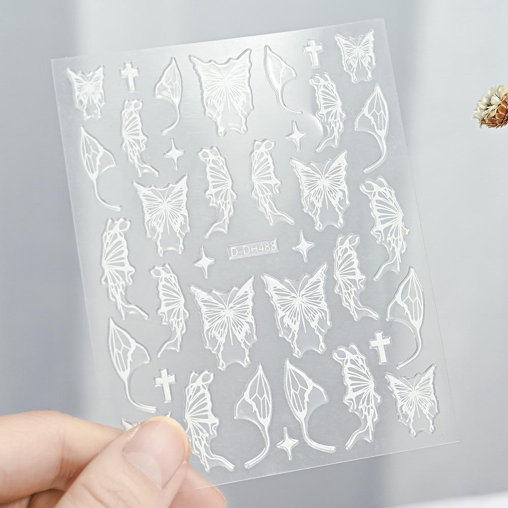 Laser Gold And Silver Liquid Butterfly Manicure Sticker, Japanese Sweet And Simple Big Butterfly Transparent Plastic Nail Patch