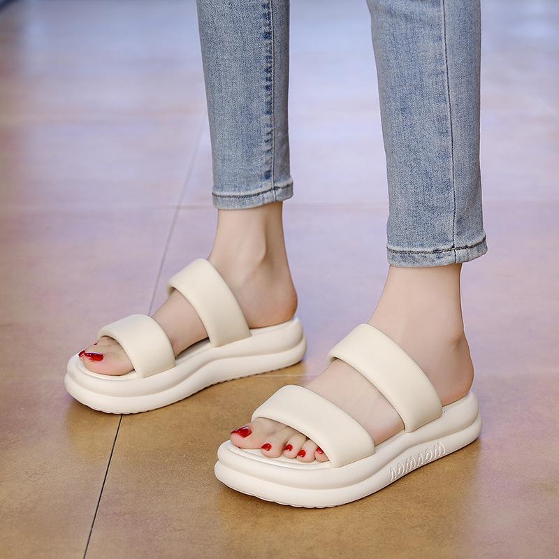 

Крутые шлепанцы на толстой подошве на высоком каблуке, женские летние новинки, удобные в носке, модные и высококлассные пляжные туфли, шлепанцы с перемычкой 40 бежевый