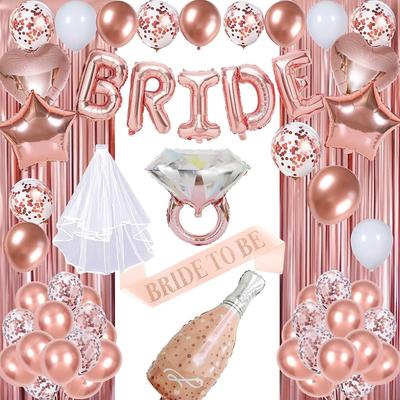 Bachelorette Party Decoration Bridal Shower Rose Gold Backdrop Party Balloon Diamond Ring Balloon Bridal Veil