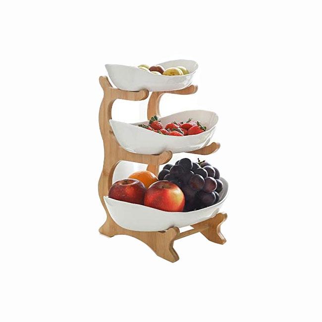 3-stöckiger Obstkorb für die Küchentheke, Keramik-Obstschale, Große Obstschalen zur Aufbewahrung von Obst und Gemüse, Fruteros para Cocina, Weiß