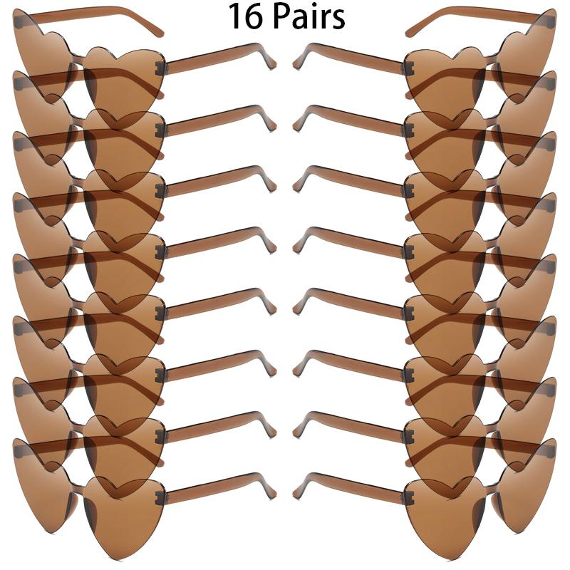 16/20 Pairs Cute Heart Shaped Sunglasses Fashion Rimless Solid Color Beach Vacation Shades Women Trendy Rave Decor Sun Glasses