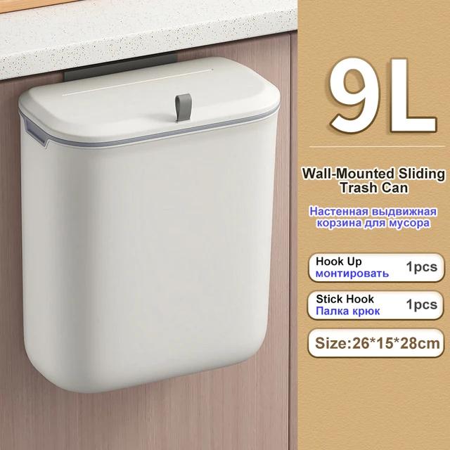 Bathroom Trash Can Wall Mounted Hanging Trash Bin With Lid Waterproof Narrow Seam Rubbish Bin Toilet Waste Garbage Bin 7/9L
