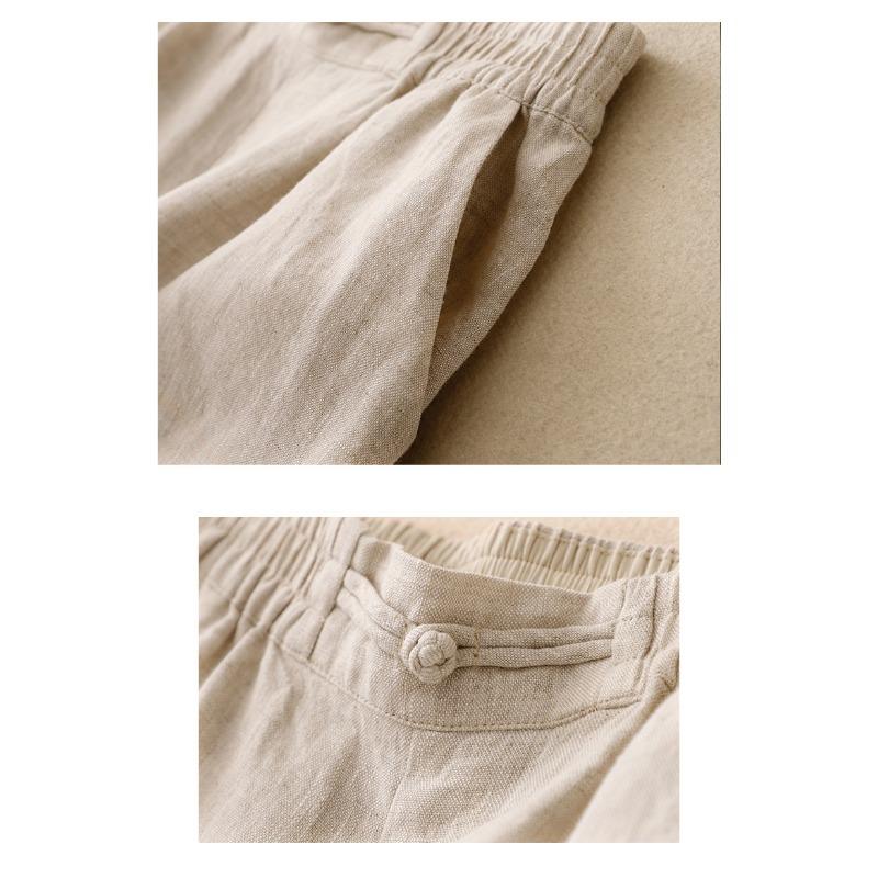 Women S High Waist Loose Fit Wide Leg Cropped Casual Pants With Chinese Knot
