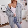 Long Sleeve Hooded Knit Cardigan Sweater Women Vintage Loose Button Front