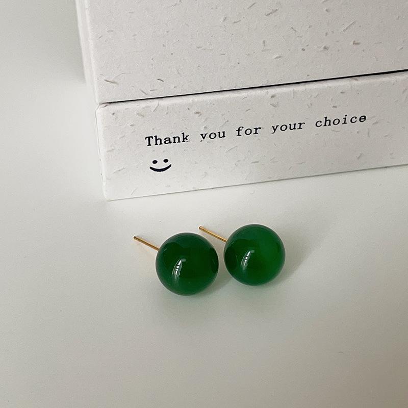 Nationalstil Retro Natürliche Grüne Achat Kugel Ohrstecker Damen Nische Einzigartige Persönlichkeit Frisch Und Modisch Vielseitige Ohrringe