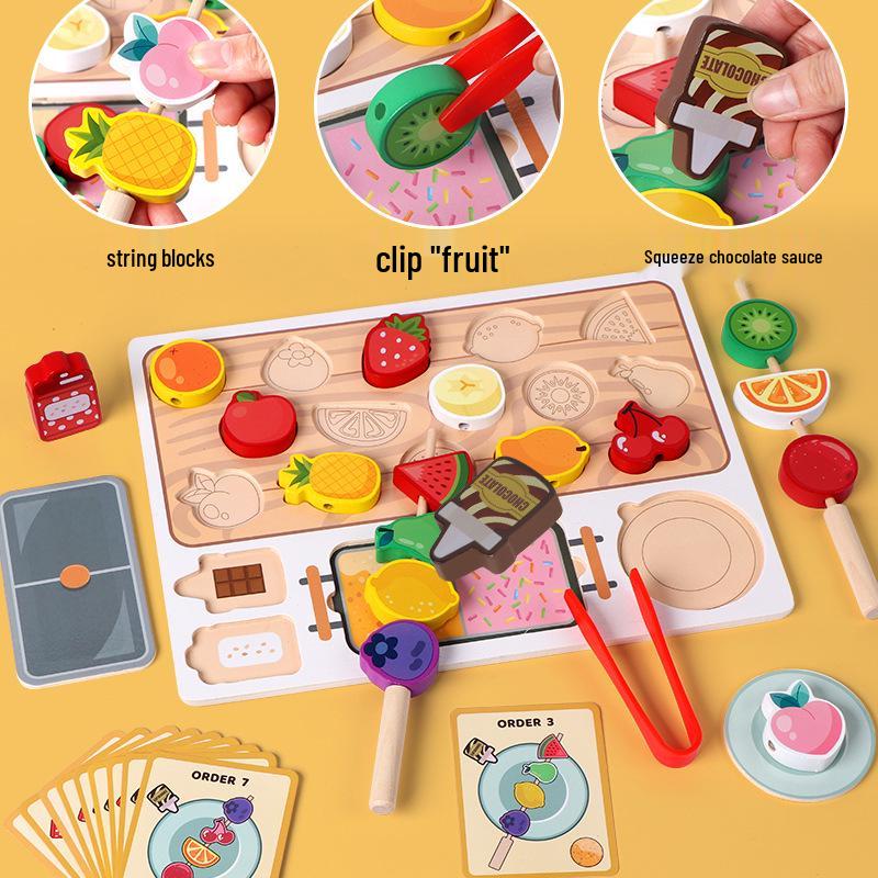 Fruit Tanghulu Toddler Puzzle: Wooden Beading Game for Logical Thinking and Early Education