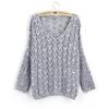 Cardigan a Maglia Larga Svuotato Scollo a V Monocolore Autunno Cappotto Sottile Pullover da Donna Maniche a Raglan