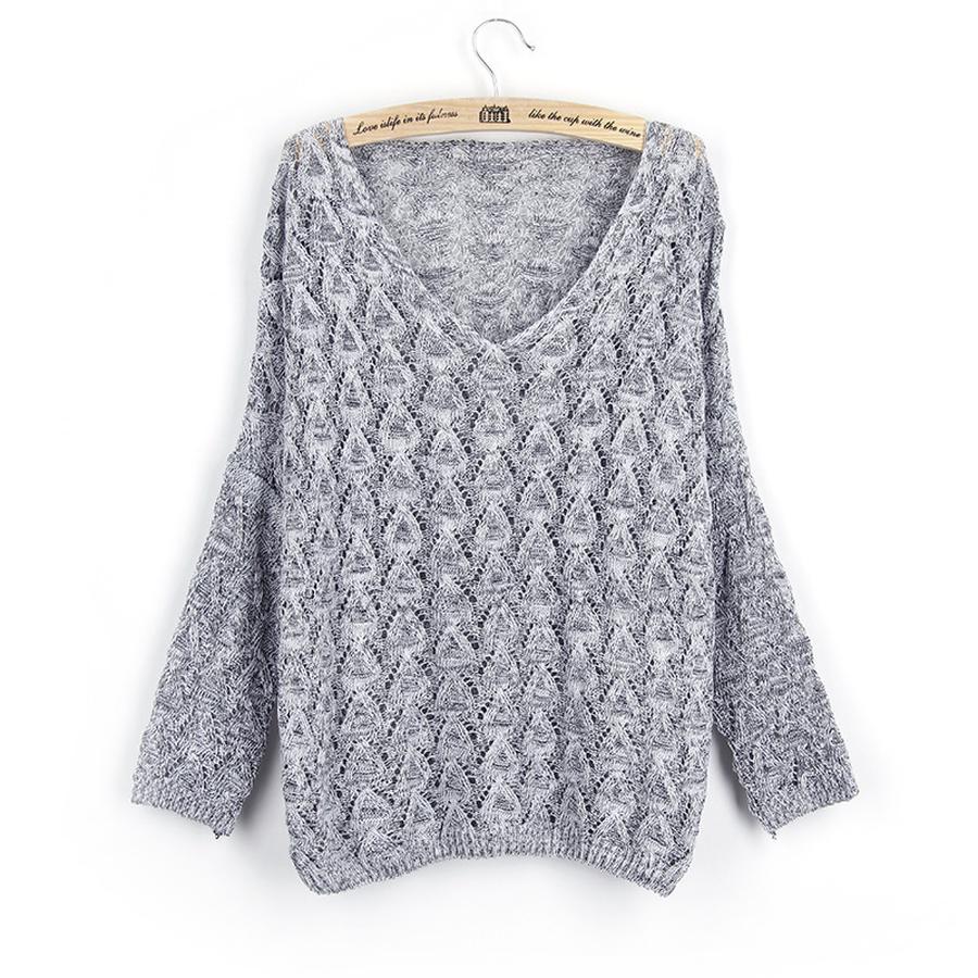 Cardigan a Maglia Larga Svuotato Scollo a V Monocolore Autunno Cappotto Sottile Pullover da Donna Maniche a Raglan