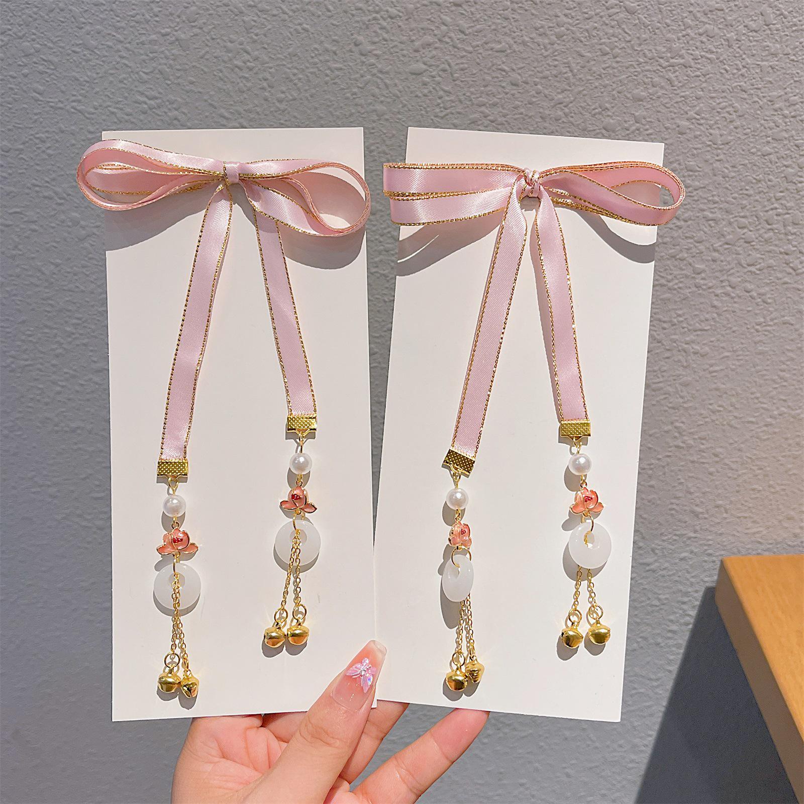 

Детский китайский ханьфу головной убор: Плетеная веревка для волос с колокольчиками, лентами и кисточками