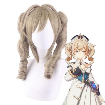 Anime 35cm Peluca Cosplay de Barbara Genshin Impact Cosplay Moños Pelucas de Cabello Resistentes al Calor