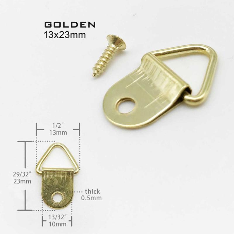 Golden Silver Black Triangle D-Ring Hanging Oil Painting Mirror Picture Frame Hanger Art Work Photo Wall Hook with Screws